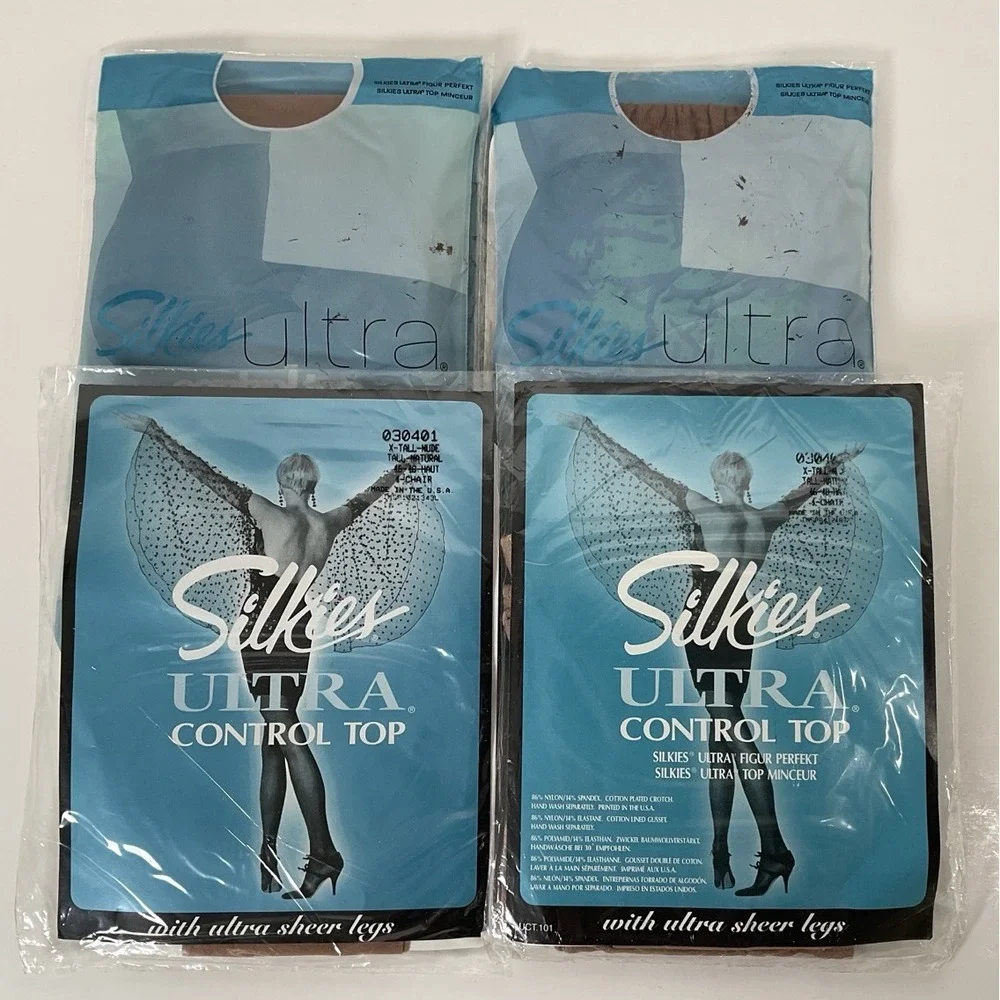 NIP Lot 4 Pairs Silkies Ultra Control Top Pantyhose - Nude - X-Tall (030401)‎